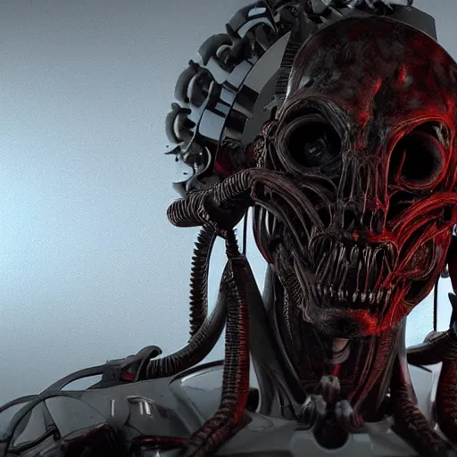 Image similar to a biomechanical horror, half creature half machine, DOOM inspired, realistic octane render
