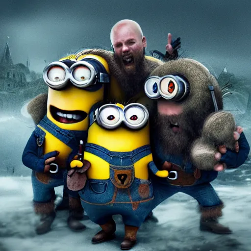 Image similar to The minions in The Vikings Digital art very detailed 4K quality Super Realistic