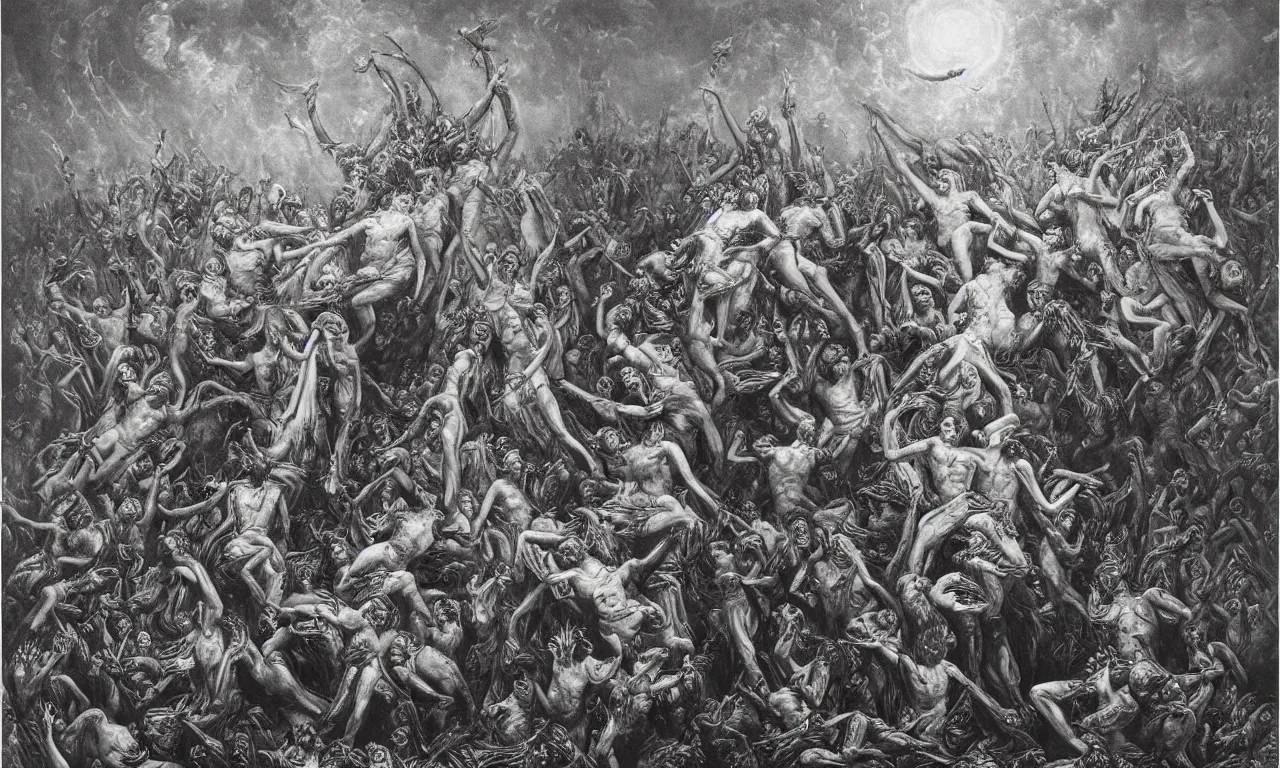 Prompt: drawing inspiration from sri lankan demonology, divine disease is an artistic representation of the malefic deity whose presence is responsible for the cause of epidemics and infectious diseases, oil painting by gustave dore