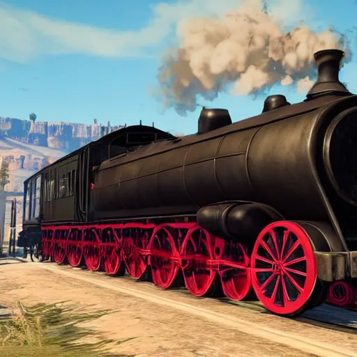 Image similar to futuristic sleek steam locomotive in red dead redemption 2