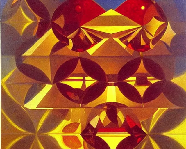 Image similar to painting by john singer sargent. hypercubes, tesseracts, three dimensional shadows of higher dimensional objects. diamonds and gold and bright red streaks of light. john singer sargent art style