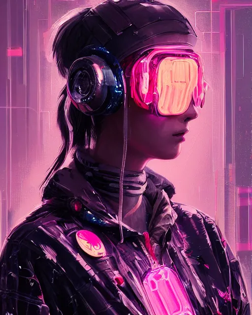 Image similar to detailed side profile portrait Neon Operator Girl, cyberpunk futuristic neon, reflective puffy coat, decorated with traditional Japanese ornaments by Ismail inceoglu dragan bibin hans thoma greg rutkowski Alexandros Pyromallis Nekro Rene Maritte Illustrated, Perfect face, fine details, realistic shaded, fine-face, pretty face