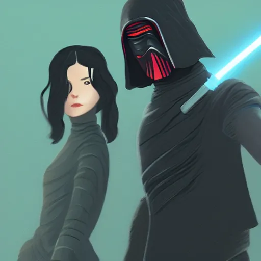 Image similar to rey and kylo ren holding hands, pixiv illustration, digital art