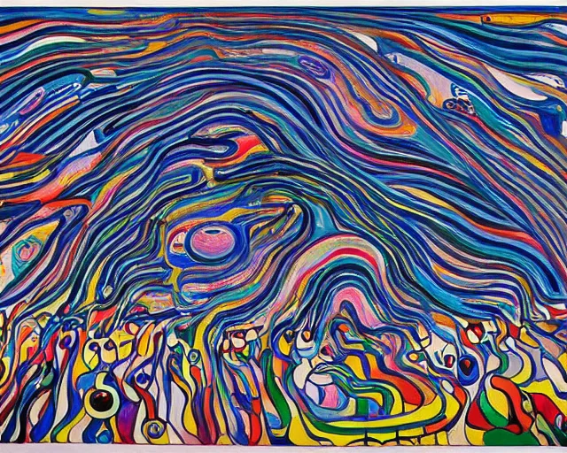 Image similar to The fundamental structure of matter. DMT. Wild energy patterns. Edvard Munch. David Hockney. Takashi Murakami. Minimalist.