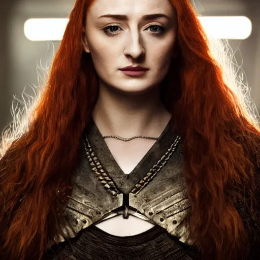 Image similar to portrait beautiful sansa stark in cyberpunk, high detail, dark dramatic light