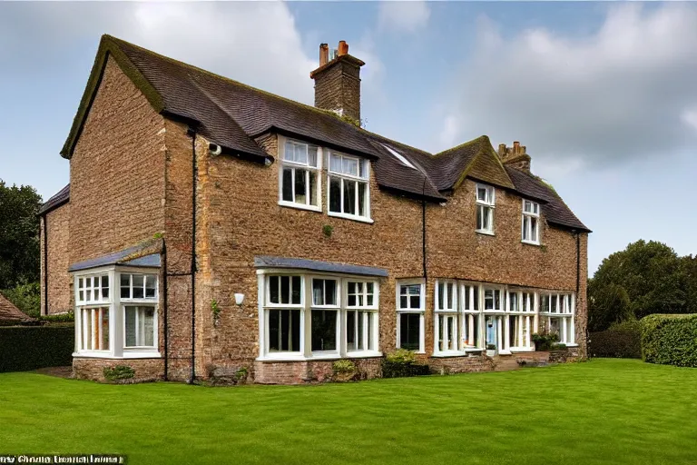 Image similar to an estate agent listing photo, external view of a 5 bedroom detached countryside house in the UK, by Giger