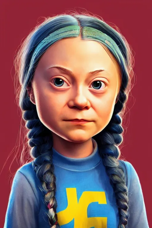 Image similar to greta thunberg as a cute pixar character, vivid colors, high details, cinematic, 8k resolution, beautiful detailed, photorealistic, digital painting, artstation, concept art, smooth, sharp focus, illustration, fantasy background, artstation trending, octane render, unreal engine