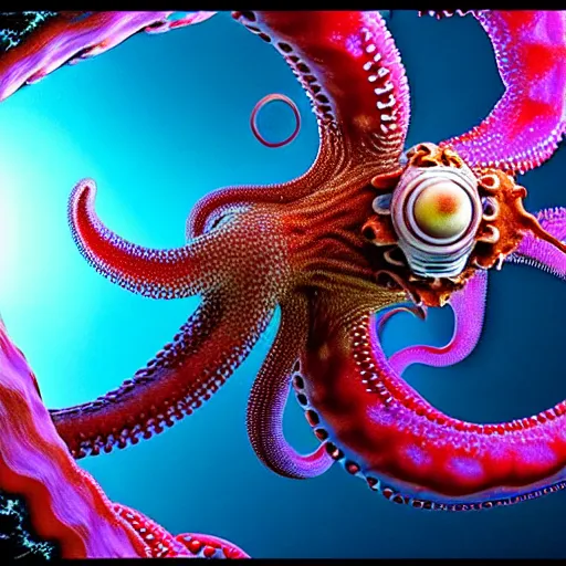 Prompt: hyperrealism photography in araki nobuyoshi dramatic scene from movie the big lebowski style computer simulation visualisation of detailed octopus riding on a astronaut back in the detailed ukrainian village in rendered in mandelbulb 4 d