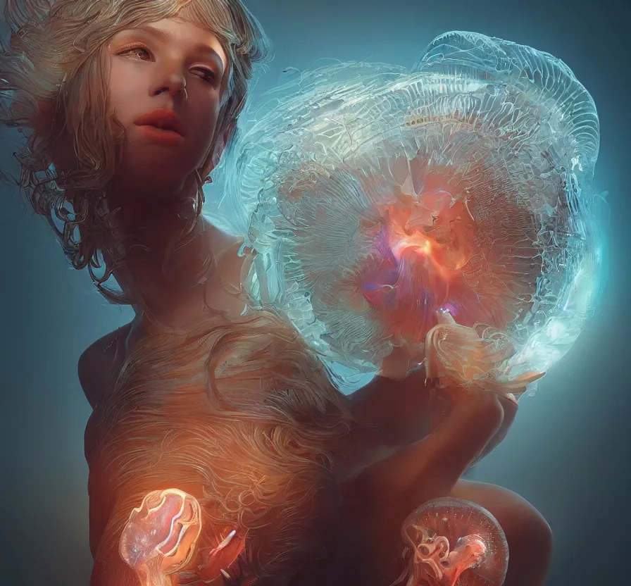 Image similar to goddess portrait. jellyfish phoenix head. intricate artwork by Tooth Wu and wlop and beeple. octane render, trending on artstation, greg rutkowski very coherent symmetrical artwork. cinematic, hyper realism, high detail, octane render, 8k