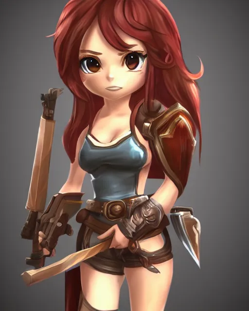 Image similar to female warrior mini cute style, highly detailed, rendered, ray - tracing, cgi animated, 3 d demo reel avatar, style of maple story, maple story gun girl, katelynn from league of legends chibi, soft shade, soft lighting