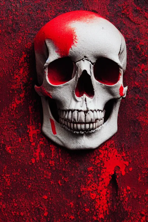 Image similar to a highly detailed photo of a skull dipped in red paint