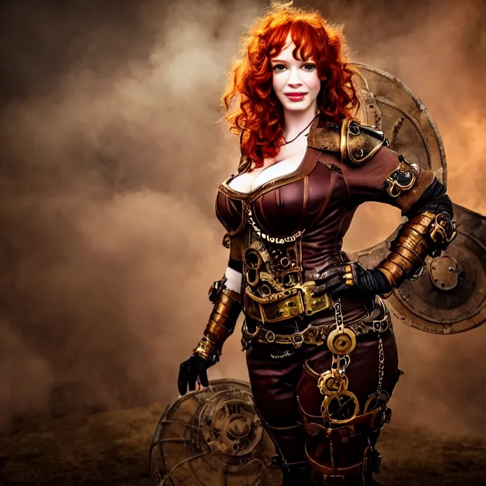 Image similar to full length photo of christina hendricks as a steampunk valkyrie, highly detailed, 4 k, hdr, smooth, sharp focus, high resolution, award - winning photo