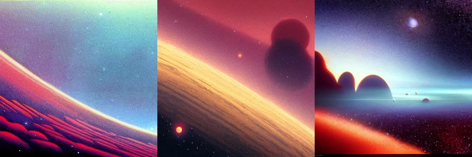 Prompt: beautiful universe in the style of john harris and roger deakins by moebius