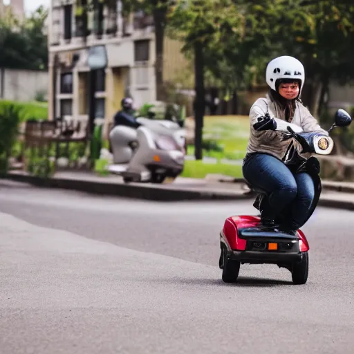 Prompt: a pig riding a scooter