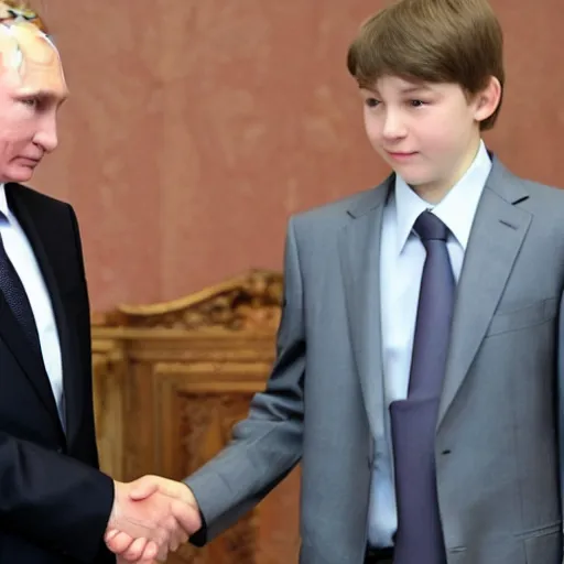 Image similar to putin teams up with a mysterious teenage putin