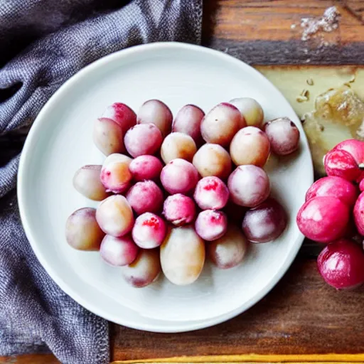 Prompt: lychee and grapes covered with syrup