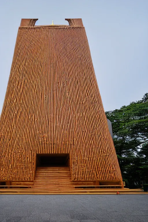 Image similar to buliding design by ieoh ming pei, it is made by wood, function is church ， photography ， 8 k