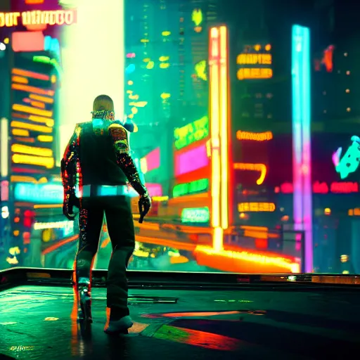 Prompt: rainbow cat in the style of cyberpunk 2 0 7 7, 8 k, hd, vibrant, light reflection