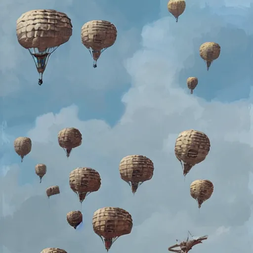 Image similar to airborne paratroopers jumping from parachutes, style of greg rutkowski