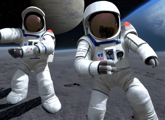 Prompt: Two Space Engineers going finally going to space