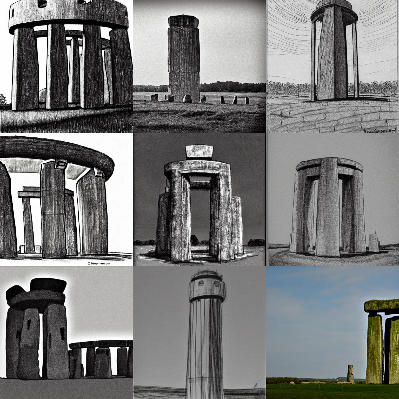Prompt: water tower shape of Stonehenge Sweden Gert wingårdh sketch