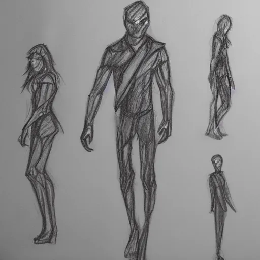 Prompt: stick figure character concept art, pencil drawing