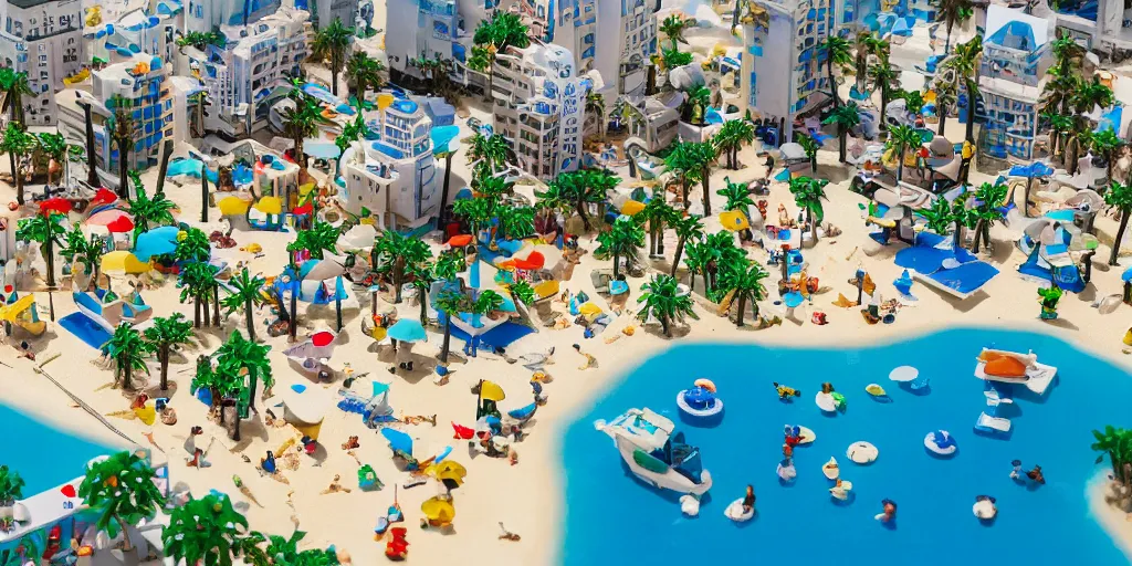 Image similar to perfect replica of Tel-Aviv beach, everything is made from Lego, high-detaild, unreal engine 5, 4K UHD image