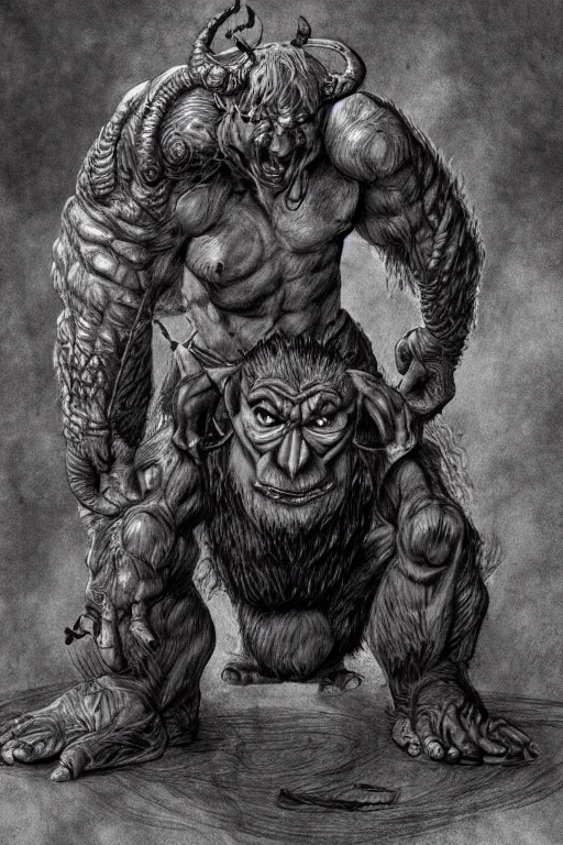 Image similar to humanoid hunched figure troll with 1 horn, ogre, fantasy, highly detailed, digital art, sharp focus, trending on art station, kentaro miura manga art style