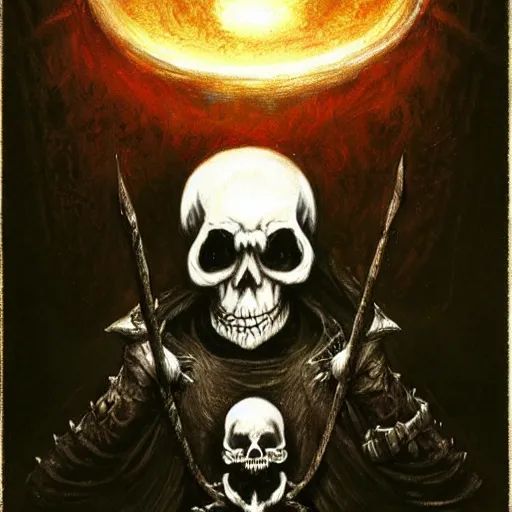 Image similar to black void chalice, longsword, skull, small white mushrooms, light from above, seb mckinnon