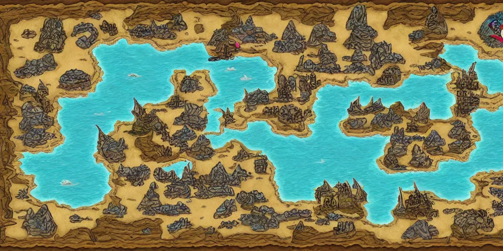 Prompt: fantasy pirate map top down view cohesive