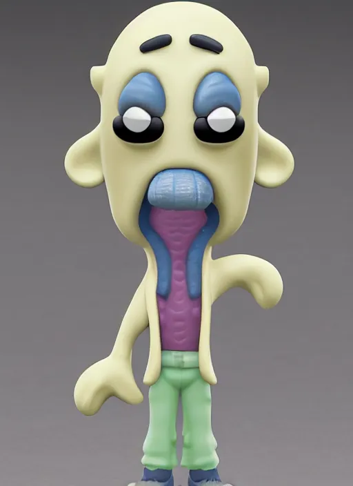 Image similar to funko pop figure of [ handsome ] squidward, chiseled jaw, sharp features, product photo