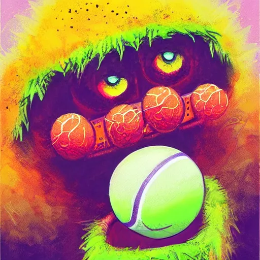 Image similar to a tennis ball monster, digital art, fantasy, magic, trending on artstation, ultra detailed, professional illustration by Basil Gogos