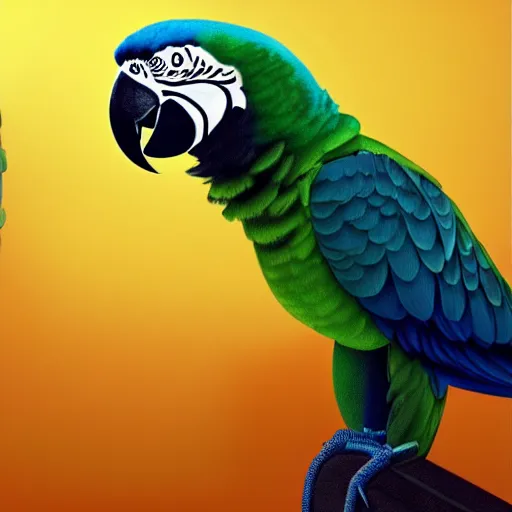 Image similar to parrots dressed in rapper clothes, sitting on golden trees, rap scene, trending on artstation, highly detailed, digital art, 8 k