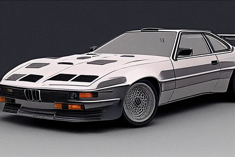 Image similar to intricate, 3 d, 1 9 7 8 vector w 8 twin turbo mercedes bmw m 1, style by caspar david friedrich and wayne barlowe and ted nasmith.