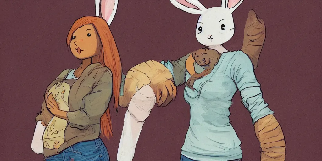 Image similar to women, dark skin, ginger, cartoon, sweatshirt, concept art, concept art, bunny ears,