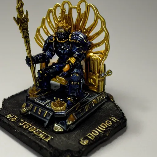 Prompt: the god emperor on his golden throne. 4 0 k. body horror.