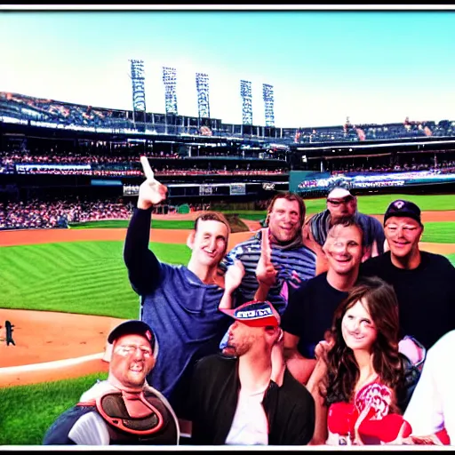 Image similar to bachelor party at baseball game. photography. realistic. fun.