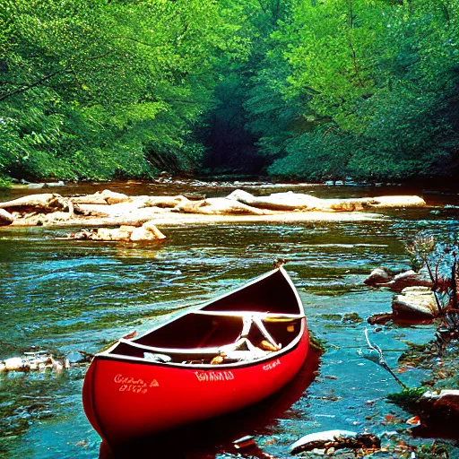 Prompt: cahaba river alabama, canoe in foreground, kodak ektachrome e 1 0 0,