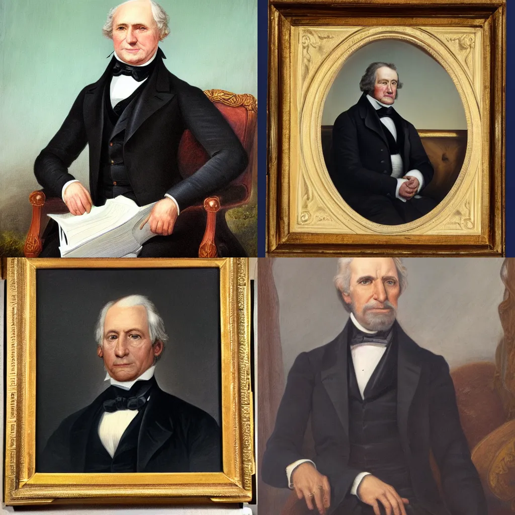 Prompt: official portrait of the United States President, 1856. A White 60 year old Man. Oil on canvas