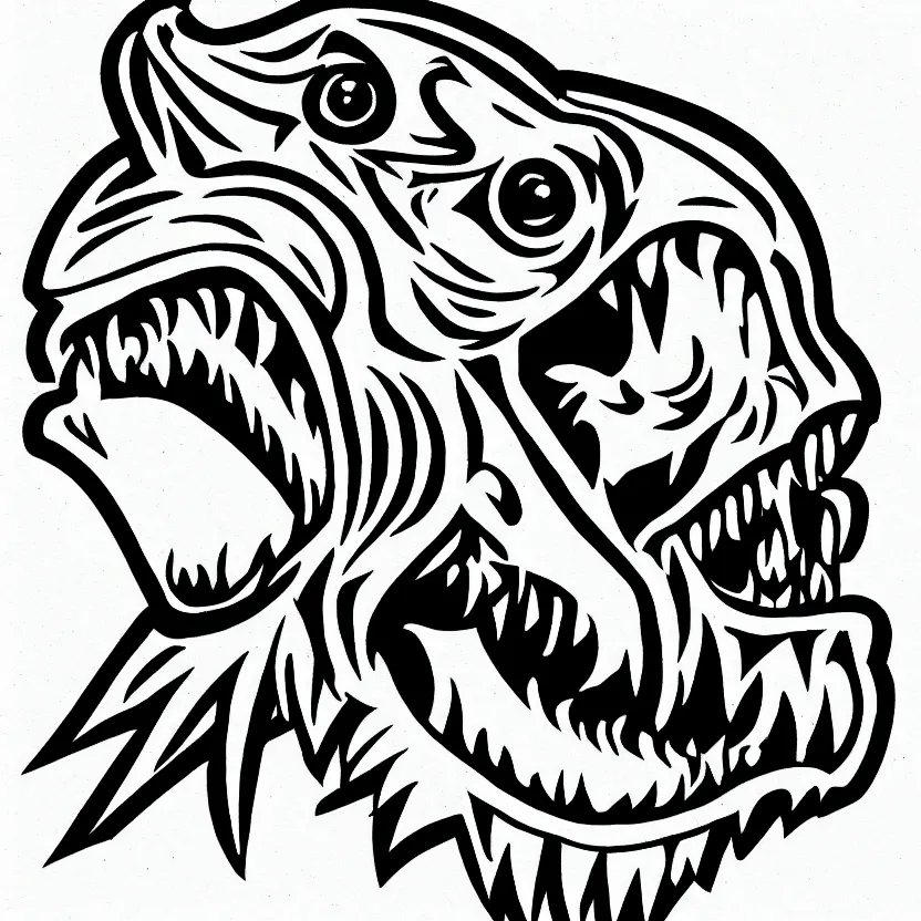 Image similar to rough sketch of a hockey player w a velociraptor skull head sports logo, black and white, pen drawing