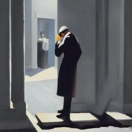 Image similar to man with a bag on his head, by Edward Hopper and James Gilleard, highly detailed