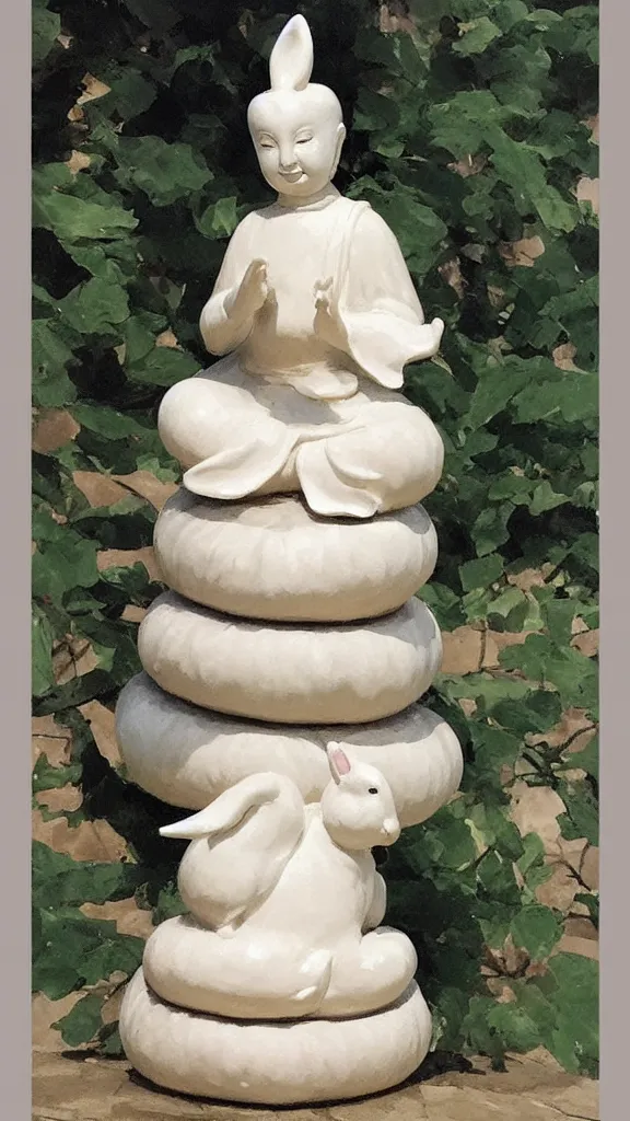 Prompt: porcelain rabbit budda statue painted by john singer sargent