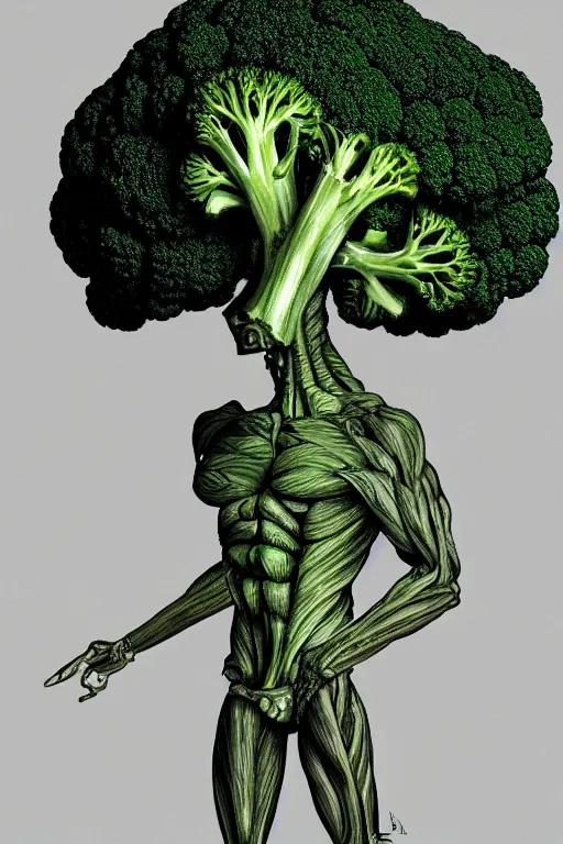 Image similar to a humanoid figure broccoli man, ripped, full body, highly detailed, digital art, sharp focus, trending on art station, anime art style