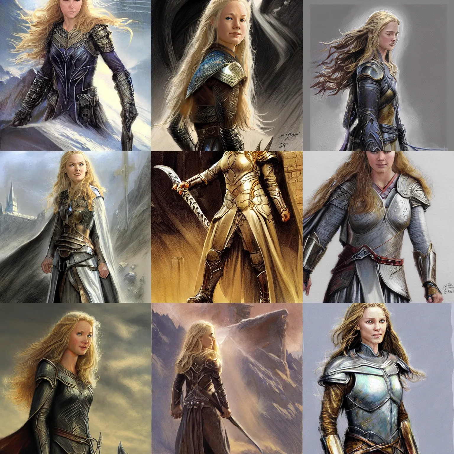 Prompt: Eowyn. concept art by James Gurney.