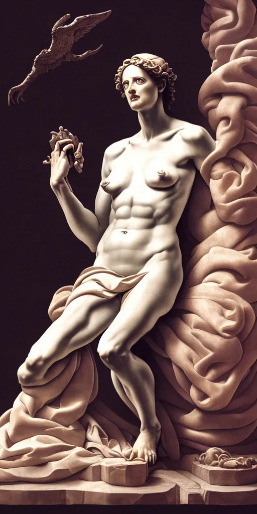 Image similar to michelangelo carving the the statue of eva green, photorealistic, hyperdetailed, studio lighting, octane render, caustics
