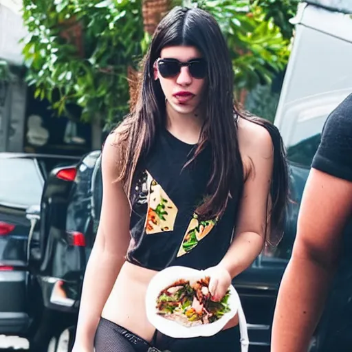 Prompt: Dua Lipa eating a burrito