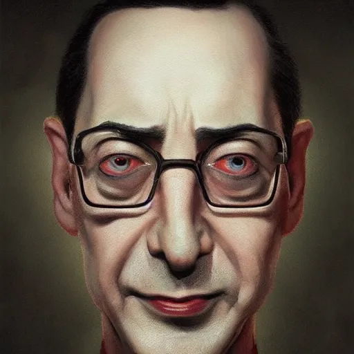 Image similar to close portrait of peewee herman, high detail, dramatic light, digital art, painted by greg rutkowski, painted by seb mckinnon, trending on artstation