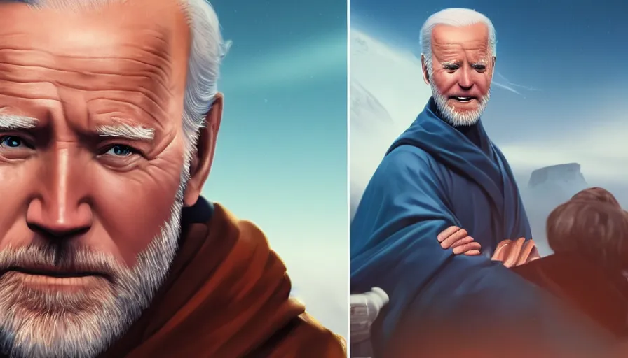 Image similar to joe biden is obi - wan kenobi with beard, billboard image, hyperdetailed, artstation, cgsociety, 8 k