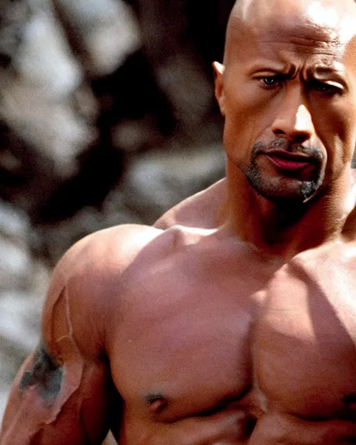 Image similar to film still close up shot of dwayne johnson as maximus from the movie gladiator. photographic, photography