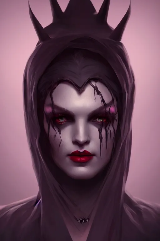 Image similar to a portrait of the queen of darkness, illustration, soft lighting, soft details, dark mood, painting oil on canvas by Shaddy Safadi octane render trending on artstation d&d characters, 4k, 8k, HD